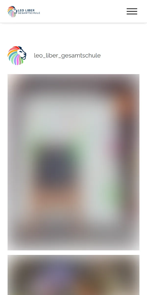 Startseite der Leo Liber Gesamtschule auf dem Smartphone mit Instagram-Feed (Fotos unkenntlich gemacht)